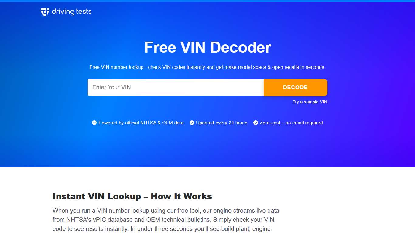 Free VIN Decoder & VIN Number Lookup 2026 | Check VIN Instantly
